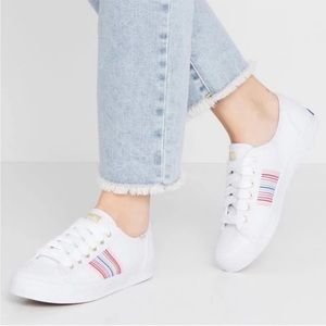 Keds Dream Foam Sneakers Kickstart Rainbow Stripe Webbing White Canvas, Size 11